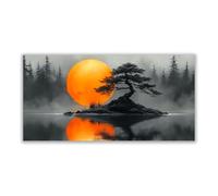 JOSUE Arbre de vie coloré Impression sur toile Lune Arbre Peinture Affiche Abstrait Image Tableau Decoration Murale Salon(Orange 48)-40x80cm Sans cadre