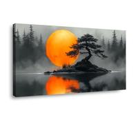 JOSUE Arbre de vie coloré Impression sur toile Lune Arbre Peinture Affiche Abstrait Image Tableau Decoration Murale Salon(Orange 48)-30x60cm Encadrée