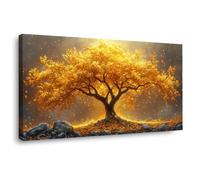 JOSUE Arbre de vie coloré Impression sur toile Minimal photos peintures sur toile Décoration murale pour le salon,Décorations d’intérieur(Jaune 22)-30x60cm Encadrée
