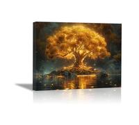 JOSUE Arbre De Vie Decoration Arbre de montagne Tableau Salon Sur Toile,Or, noir Tableau Chambre Enfant Decoratifs Muraux Salon DéCor- 50x70cm Encadrée