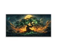 JOSUE Arbre de vie Impression sur toile Lune Arbre Tableau Image Decoration Murale Salon Salle de Bains Couloir(Or 25)-50x100cm Sans cadre
