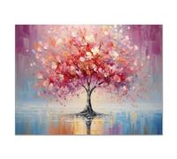 JOSUE Arbre De Vie Peinture Murale Interieur En Toile, Arbre Porte-Bonheur Coloré Mauve rose Mural décor de salon chambre à coucher café décoration de maison -70x100cm Sans cadre