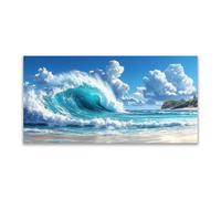 JOSUE Bleu,blanc Impression sur Toile Océan, Vagues abstraites de l’océan Peinture Tableau Decoration Murale Chambre Salon Maison Deco Cuisine -Plage -Mer -Nature-80x160cm Sans cadre