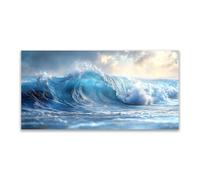 JOSUE Bleu,blanc Moderne Impression sur Toile Océan, Vagues abstraites de l’océan Peinture Image Tableau Décoration Murale pour Maison Bain Salon Chambre Peintures-60x120cm Sans cadre