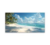 JOSUE Bleu,blanc Paysage Plage Mer Impression sur Toile Décoration, Nature Mer Plage Tableau Salon Chambre Cuisine Grand Tableaux Decoratifs Muraux Art Wall-50x100cm Sans cadre