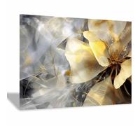 JOSUE Dorée Blanc Impression sur Toile Fleurs abstraites Paysage naturel Tableau décoration moderne imprimé sur toile pour Chambre Cuisine Bar(Green 40)-50x70cm Encadrée