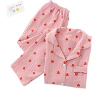 JosuE Ensemble de Pyjama à imprimé cœur, Ensemble Pyjama en Coton,Rose,M