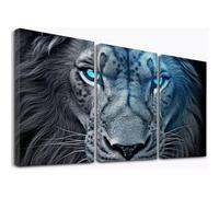 JOSUE Faune Africaine 3 Pcs Tableau Chambre En Toile, Lion Animal Sauvage Bleu Noir Tableau de décoration murale pour galerie salon à coucher salle de bain -60x80cm Encadrée
