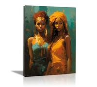 JOSUE Femme Africaine Tableau Decoration Murale Salon Chambre, Fille Noire Vert jaune Impression Sur Toile,Decoration Murale Salle De Bain Bureau Cuisine -40x60cm Encadrée