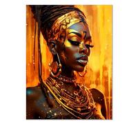 JOSUE Femme Afro-AméRicaine élégante toile tableaux, femme noire Or, noir art mural mpressions pour Vestiaire salle de Bain fond décor -40x60cm Sans cadre