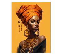 JOSUE Femme Afro-AméRicaine Tableau Decoration Murale Chambre En Toile, femme noire Orange, noir Murale De PièCe Pour Galerie Salon Salle De Bain DéCoration -30x40cm Sans cadre