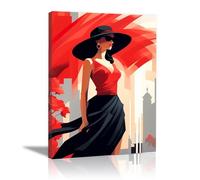 JOSUE Femme Noire Poster Mural En Toile, femme bohème Rouge noir Tableau décorations murales pour la maison pour chambre à coucher salon -30x40cm Encadrée