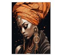 JOSUE Femme Noire Tableau Salon En Toile, femme noire Orange, noir Poster classique imprimés d'art mural chambre à coucher ferme -70x100cm Sans cadre