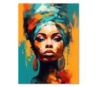 JOSUE Fille Africaine Tableau Salon En Toile, Coloré Moderne Jaune, bleu Poster décoration esthétique classique imprimés d'art mural chambre à coucher ferme -75x115cm Sans cadre