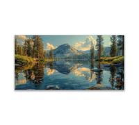JOSUE Gris,blanc ForêT Tableau Sur Toile, Lac de montagne Peintures Murale Salon Maison Cuisine Deco-60x120cm Sans cadre
