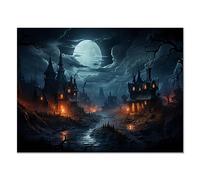 JOSUE Halloween toile tableau art citrouille impression Art affiche, Bleu jaune Mural Sur Photo Thanksgiving DéCo salon chambre salle à manger décoration de la maison - 75x115cm Sans cadre