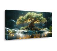 JOSUE Impression sur Toile Arbre arbre de la vie Tableau Forêt lacustre Tableau Decoration Murale Salon Moderne Bain Maison Décorations(Vert 23)-50x100cm Encadrée