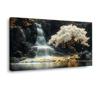 JOSUE Impression sur Toile Arbre de la vie Tableau Rivière Tableau Decoration Murale Salon Moderne Bain Maison Décorations(Blanc 40)-30x60cm Encadrée