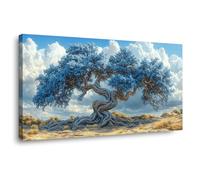 JOSUE Impression sur Toile Arbre De Vie Coloré Abstrait Arbre Tableau Murale decoration murale chambre coucher Salle de bains Bar(Bleu 17)-50x100cm Encadrée