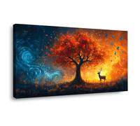 JOSUE Impression sur Toile Arbre De Vie Coloré Cerf coloré Tableau Affiche de Océanique pour Salle de Bain Chambre Salon(Orange 1)-50x100cm Encadrée