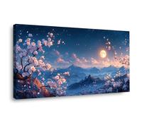 JOSUE Impression sur Toile Arbre De Vie Coloré Montagne Arbre Peinture Affiche Abstrait Image Tableau Decoration Murale Salon(Bleu 43)-30x60cm Encadrée