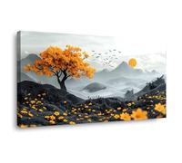 JOSUE Impression sur Toile Arbre De Vie Coloré Montagne Tableau Affiche de Océanique pour Salle de Bain Chambre Salon(Jaune 1)-60x120cm Encadrée
