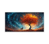 JOSUE Impression sur Toile Arbre de Vie Tableau Cerf abstrait Impression sur Toile Art mural pour Salon Salle de bain Bureau Décoration Murale(Orange 58)-70x140cm Sans cadre