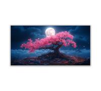 JOSUE Impression sur Toile Arbre de Vie Tableau Lune Image Tableau Decoration Murale Salon Chambre Maison(Rose 10)-30x60cm Sans cadre
