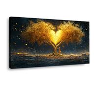 JOSUE Impression sur Toile Arbre de Vie Tableau Peinture Affiche Abstrait Tableau Affiche de Océanique pour Salle de Bain Chambre Salon(Jaune 35)-50x100cm Encadrée