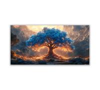 JOSUE Impression sur Toile Arbre de Vie Tableau Peinture Affiche Forêt Arbre Tableau Murale decoration murale chambre coucher Salle de bains Bar(Bleu 29)-40x80cm Sans cadre