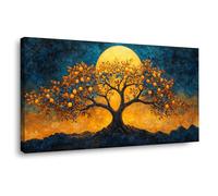 JOSUE Impression sur Toile Arbre de Vie Tableau Peinture Affiche Lune Arbre Tableau Murale decoration murale chambre coucher Salle de bains Bar(Jaune 29)-30x60cm Encadrée