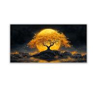 JOSUE Impression sur Toile Arbre de Vie Tableau Peinture Affiche Lune arbre Tableaux Decoratifs Muraux Chambre Deco Salon Bar Café(Jaune 45)-40x80cm Sans cadre