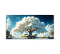 JOSUE Impression sur Toile Arbre de Vie Tableau Peinture Affiche Minimaliste Paysage naturel Tableau décoration moderne imprimé sur toile pour Chambre Cuisine Bar(Blanc 19)-40x80cm Sans cadre