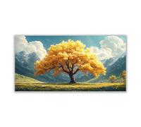 JOSUE Impression sur Toile Arbre de Vie Tableau Peinture Affiche Prairies Arbre Tableau Murale decoration murale chambre coucher Salle de bains Bar(Jaune 51)-70x140cm Sans cadre