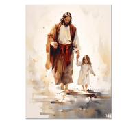 JOSUE Jésus Art Décoration Murale Toile, Marcher avec Jésus Rouge, gris Tableau Decoration Murale Salon Chambre Maison Décorations -30x40cm Sans cadre