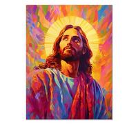 JOSUE Jésus Poster En Toile, Mains de Dieu Rouge, bleu Tableau esthétique de salon chambre à coucher cuisine décoration de salle -70x100cm Sans cadre