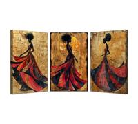JOSUE Lot De 3 Africaine Tableau Femme noire abstraite Tableau Sur Toile,Rouge, noir Peinture Image Tableau Salon DéCoration Murale- 60x80cmx3 Encadrée