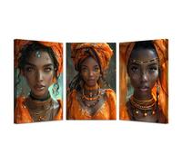 JOSUE Lot of 3 Tableau Peinture Africaine Femmes africaines Impression Sur Toile Intissee,Jaune, noir Peintures Pour Maison Bain Salon Chambre- 50x70cmx3 Encadrée