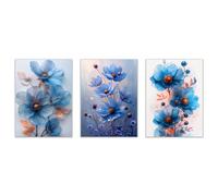 JOSUE Lot of 3 Tableau Peinture Fleurs Belles fleurs Tableau chambre ado Toile,Bleu, blanc Decoration Murale Salle De Bain Bureau Salon Cuisine- 30x45cmx3 Sans cadre