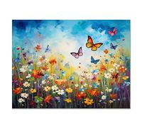 JOSUE Moderne Art Poster Decoration Tableau Toile Plantes Peinture Murale, Bleu,orange Peinture Pour Le Maison,Salon,Chambre,Cuisine salle de du restaurant Decoration - 50x70cm Sans cadre