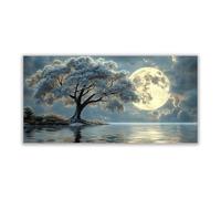 JOSUE Moderne Grand Arbre de la vie Impression sur Toile Lac lunaire arbre Tableaux Decoratifs Muraux Chambre Deco Salon Bar Café(Gris 28)-30x60cm Sans cadre