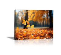 JOSUE Moderne Impression sur Toile automne paysage Décoration Abstraite Peinture, Noir jaune Peinture d'art pour Le Bureau à Domicile Chambre Décoration d'art Esthétique - 50x70cm Encadrée