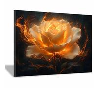 JOSUE Moderne Impression sur Toile Or Fleurs brillantes Tableau Image Decoration Murale Salon Salle de Bains Couloir(Orange 46)-50x70cm Encadrée