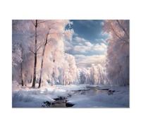JOSUE Paysage de neige d'hiver Tableau Salon En Toile, Nature Forêt Lever de Soleil Blanc cassé, bleu Tableau Famille Salon Art Mural Décoration Murale -70x100cm Sans cadre
