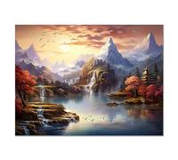 JOSUE Paysage Mur Art Impression Sur Toile, Rouge-marron Peinture Image Tableau paysage Décoration Murale pour Chambre Peintures à pour Maison Bain Chambre Décoration - 50x70cm Sans cadre