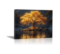 JOSUE Peinture Sur Toile Tableau Arbre De Vie Arbre abstrait Decoration Murale Salon Toile Tableau,Or noir Peinture Moderne Artistique Salon Decoration Murale- 40x60cm Encadrée