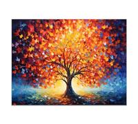 JOSUE Peinture Sur Toile Tableau Arbre De Vie Arbre coloré Tableau Salon Sur Toile,Rouge, or Peintures DéCor Murale Pour Salon Chambre Maison Bain- 30x40cm Sans cadre