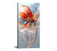 JOSUE Salon Impression Sur Toile, Fleurs minimalistes Tableau Decoration Murale Moderne Chambre Salle De Bain Cuisine Bureau - 30x60cm Encadrée(Rouge)