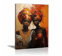 JOSUE Sœurs africaines brunes et dorées Impression sur Toile Decoration Murale DéCoration Salon,Tableau Decoration Murale Chambre,Decoration Cuisine - 60x90cm Encadrée