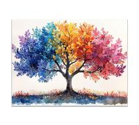 JOSUE Tableau Arbre De Vie Arbre coloré Tableau chambre ado Toile,Bleu, Rose Tableau Decoration Murale Chambre Salon- 50x70cm Sans cadre